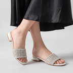 Embellished Low Heel Mules white
