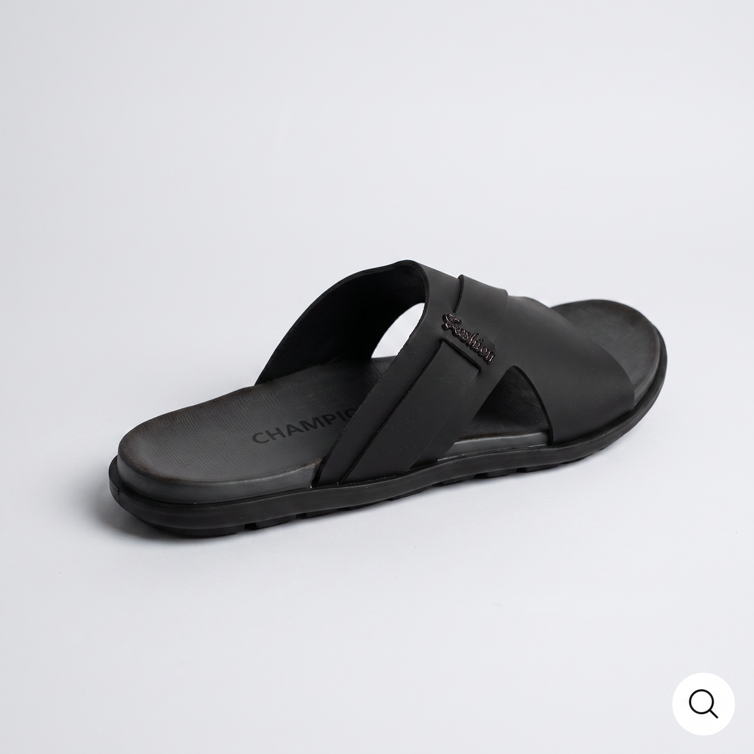 Crossover Slide Sandals Leather black