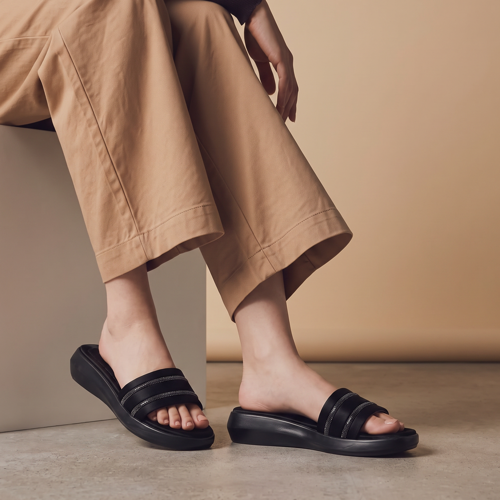 Studded Strap Slides black