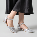 Pointed Toe Ankle Strap Flats silver