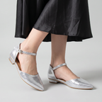 Pointed Toe Ankle Strap Flats silver