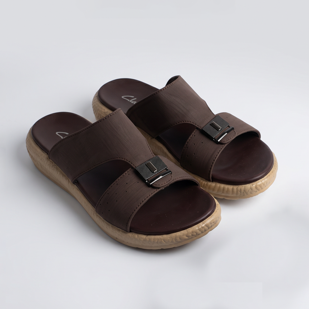 Textured Buckle Slides brown