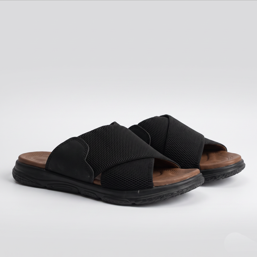 Cross Strap Knit Slides black