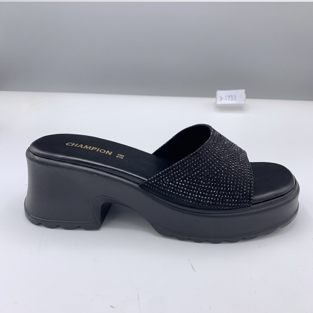 Nude Rhinestone Slide Heels black