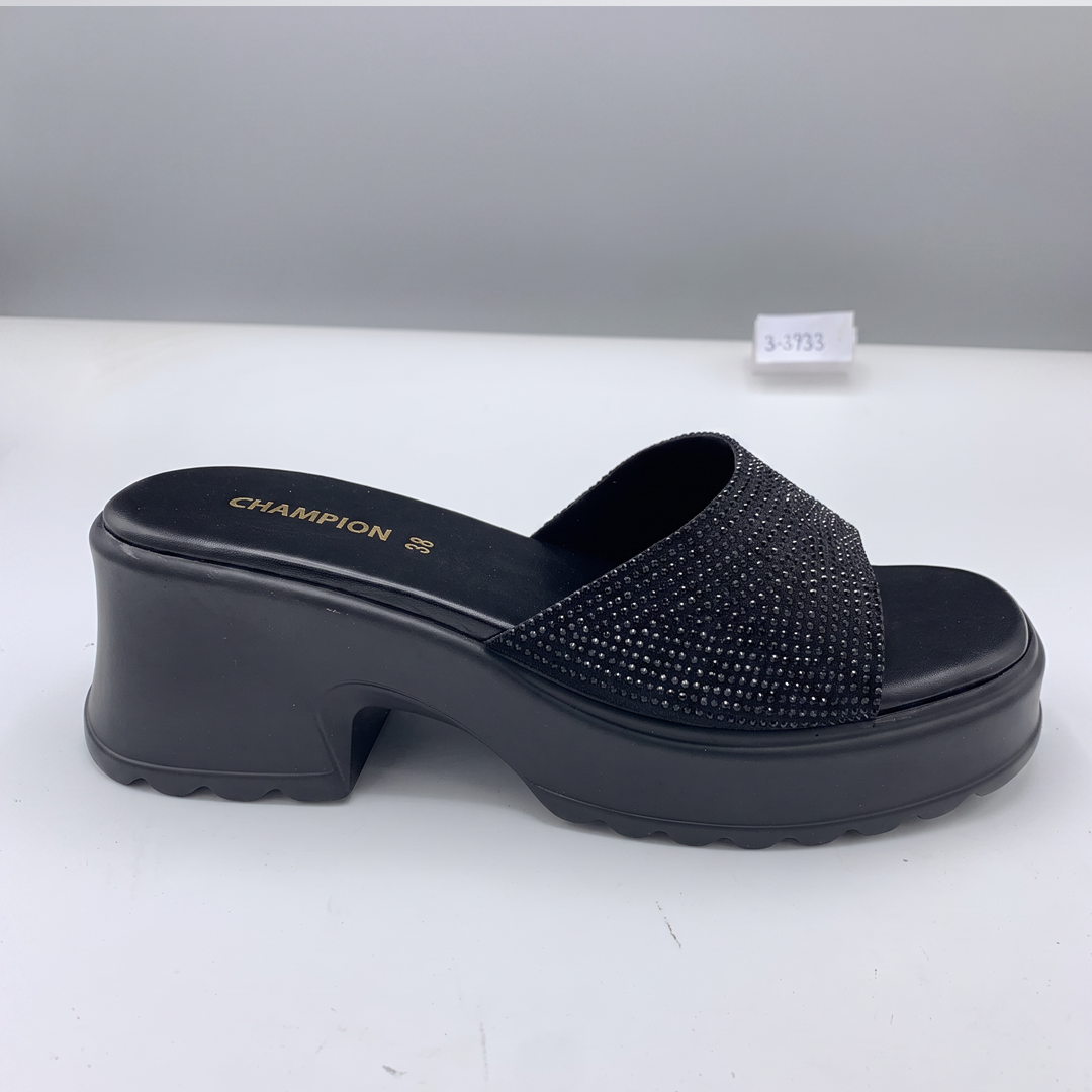 Nude Rhinestone Slide Heels black