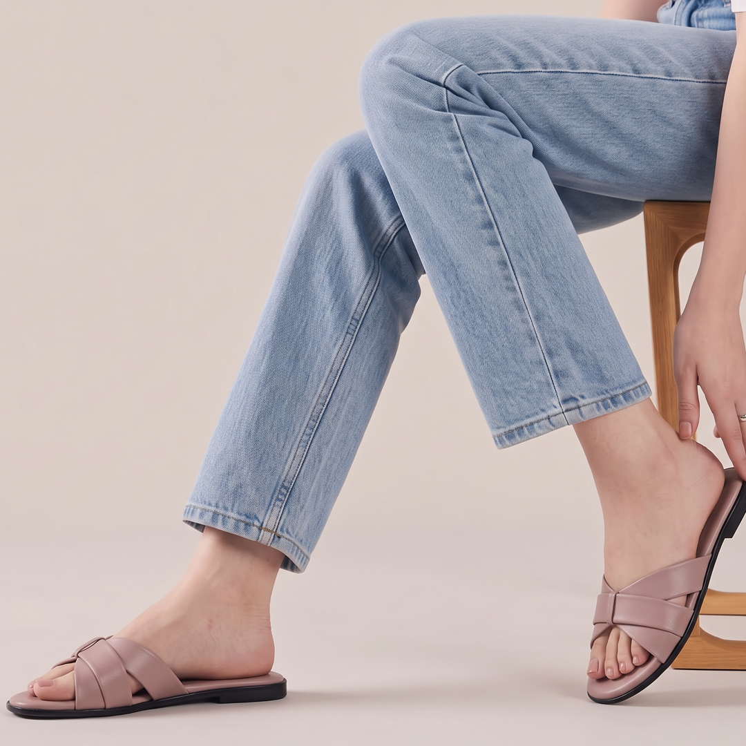 Woven Cross Strap Slides pink