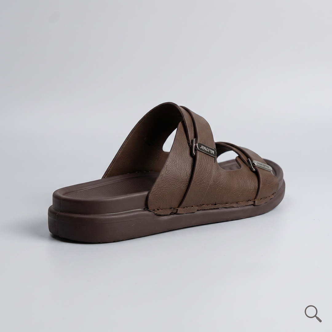 Dual Strap Chunky Slides brown