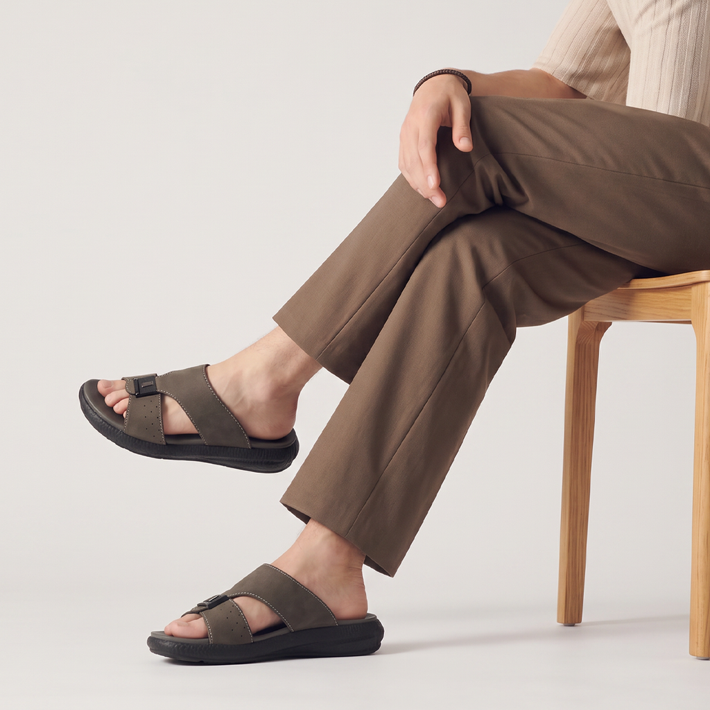 Textured Buckle Slides grey