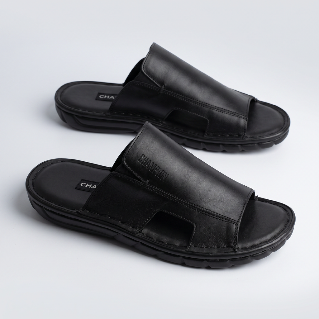 Slide Sandals Leather Black