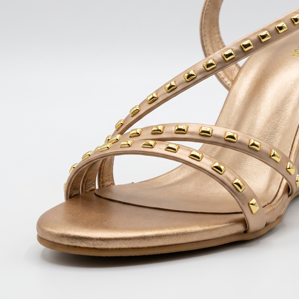 Studded Strappy Heel gold