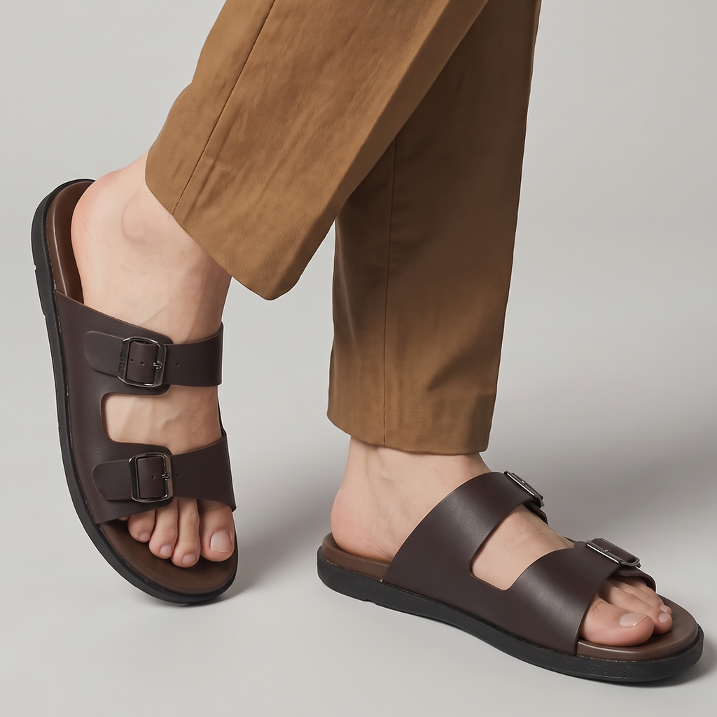 Buckle Slide Sandals brown