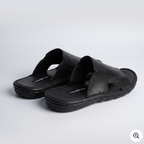 Tan Leather Slide Sandals black