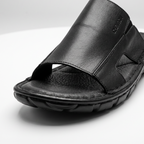 Tan Leather Slide Sandals black