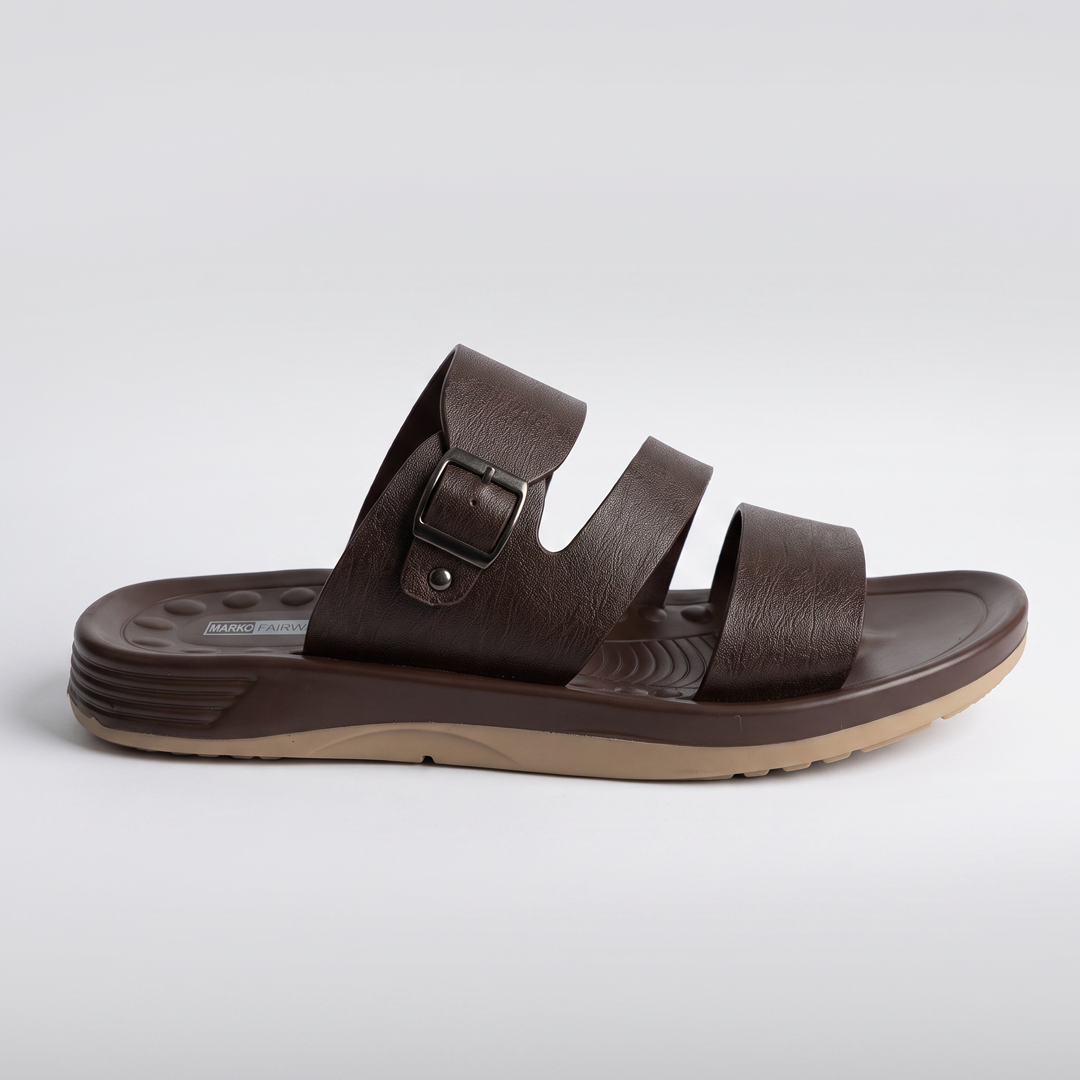 Triple Strap Buckle Slides brown