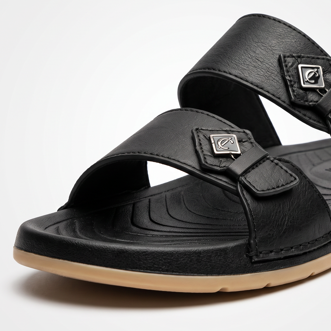 Textured Double Strap Sandal black