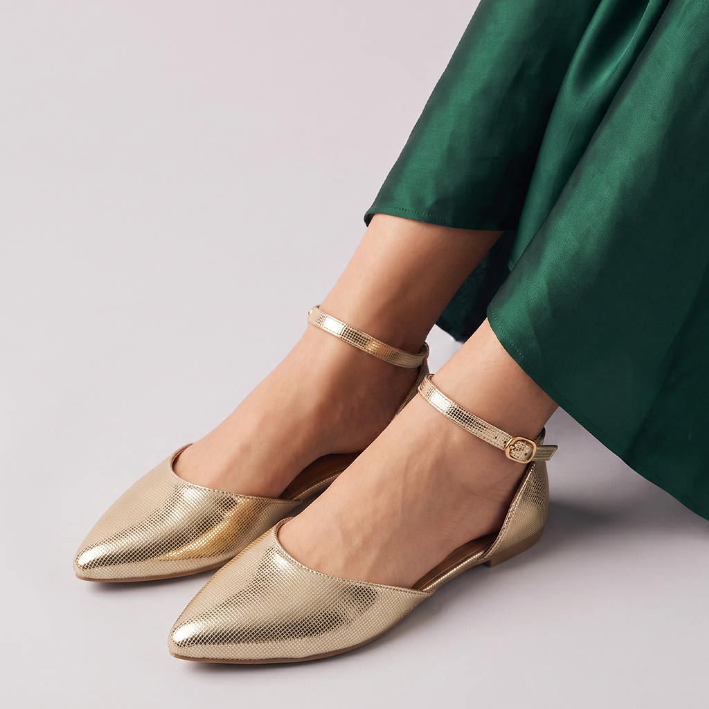 Pointed Toe Ankle Strap Flats peach
