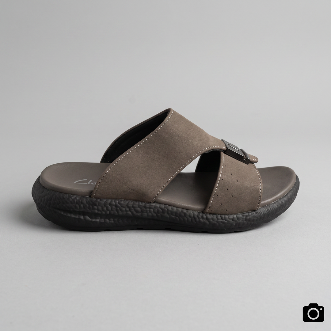 Textured Buckle Slides grey