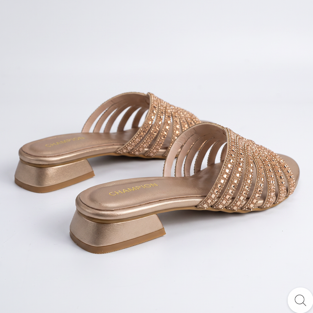 Embellished Low Heel Sandals gold
