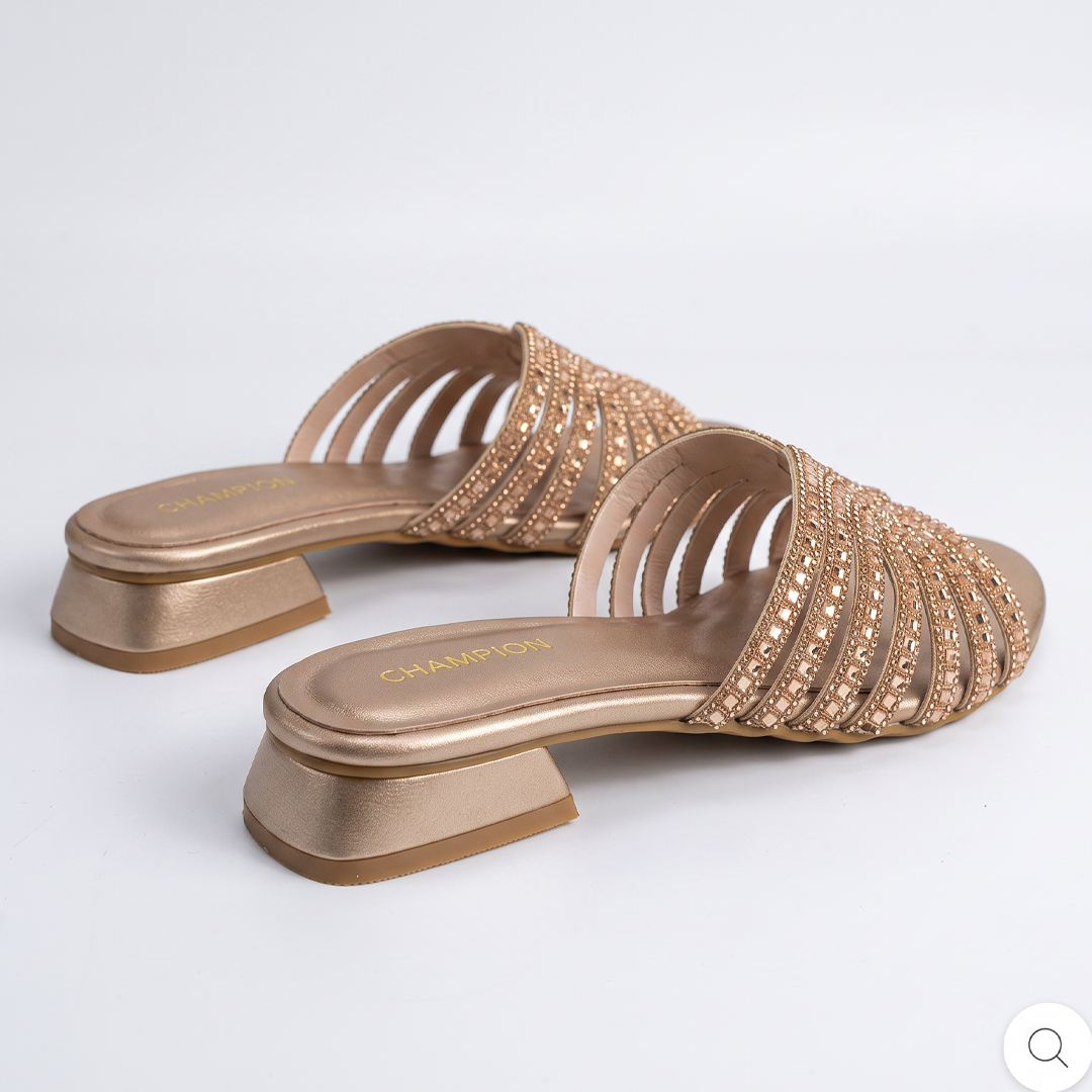 Embellished Low Heel Sandals gold