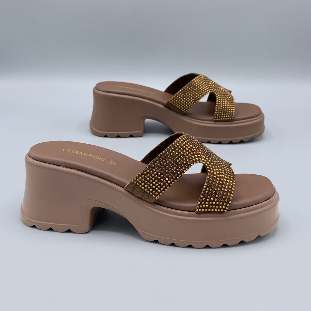 Rhinestone Crossover Heels brown