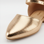 Pointed Toe Ankle Strap Flats gold