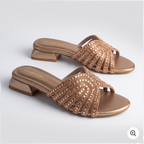 Embellished Low Heel Sandals gold