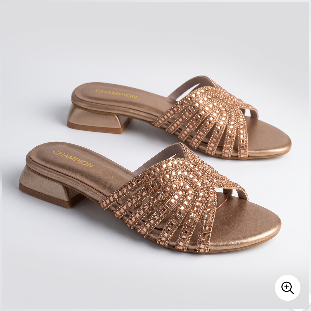 Embellished Low Heel Sandals gold
