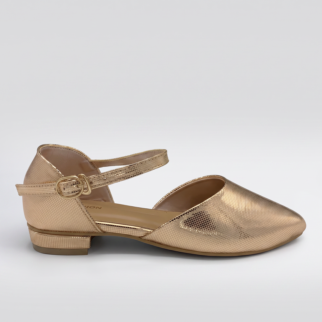 Pointed Toe Ankle Strap Flats gold