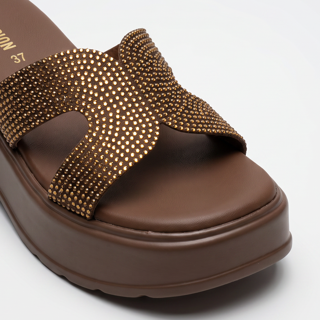 Rhinestone Crossover Heels brown