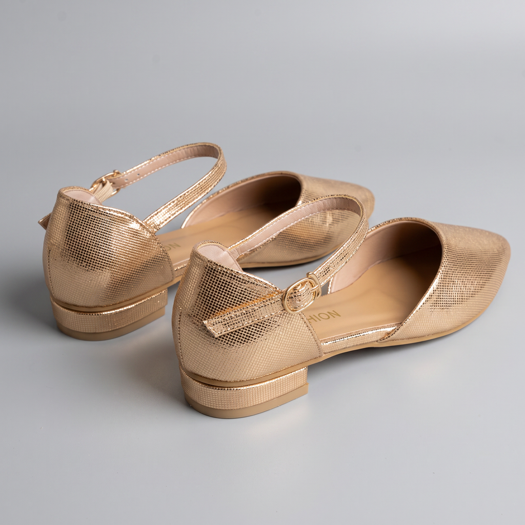 Pointed Toe Ankle Strap Flats gold
