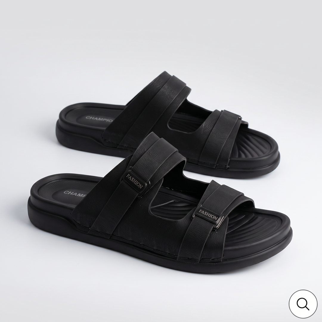 Dual Strap Chunky Slides black