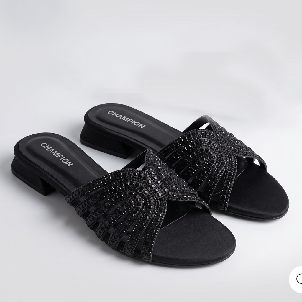 Embellished Low Heel Sandals black