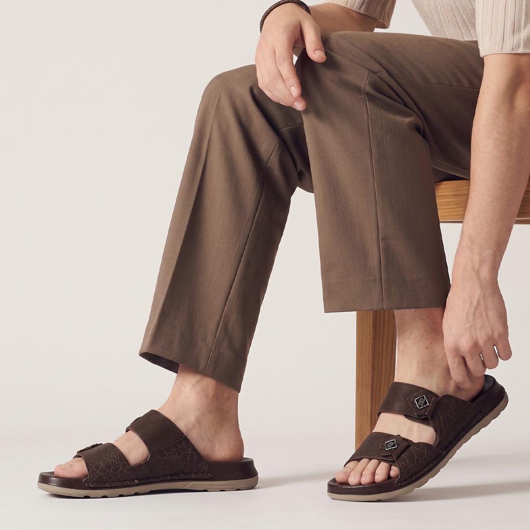 Textured Double-Strap Sandals brown