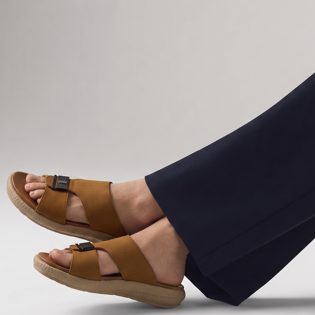 Textured Buckle Slides musterd