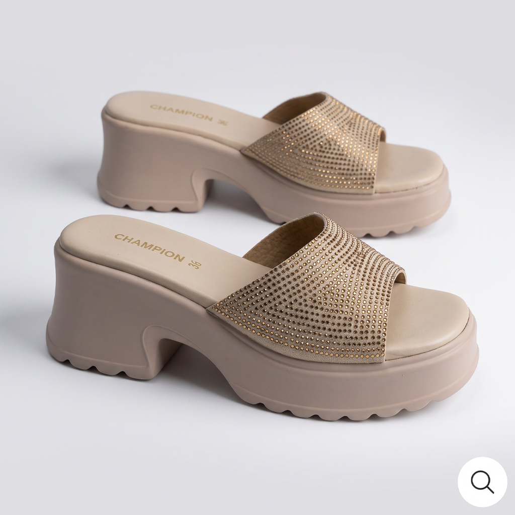 Nude Rhinestone Slide Heels fawn