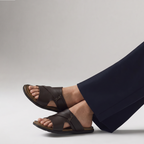 Crossover Slide Sandals Leather Brown