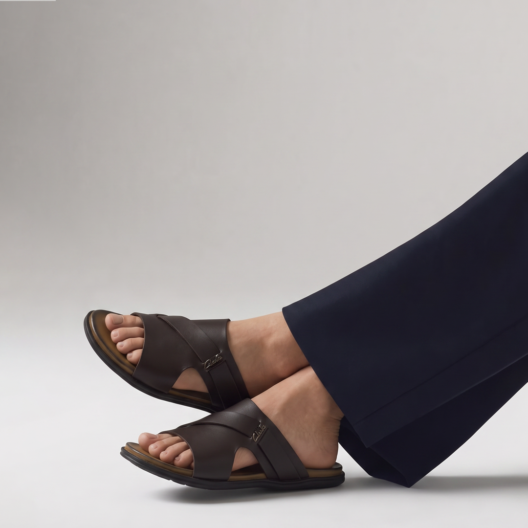 Crossover Slide Sandals Leather Brown