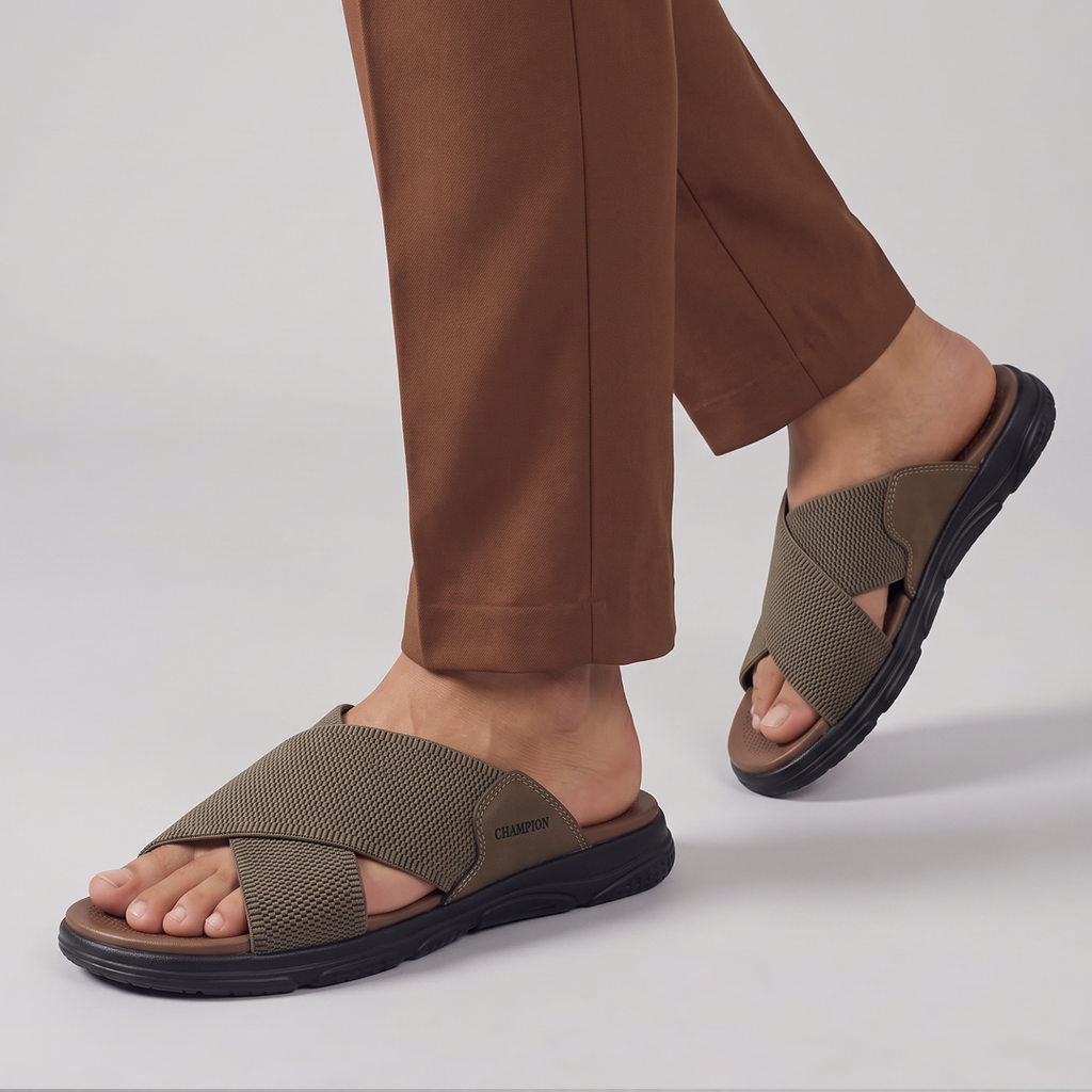 Cross Strap Knit Slides khaki