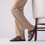 Olive Crossover Buckle Sandals Green
