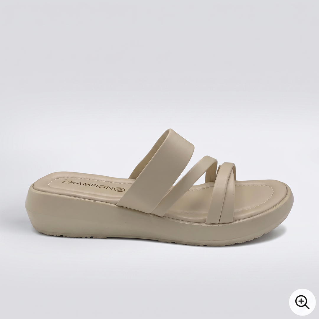 Beige Strappy Platform Sandals fawn