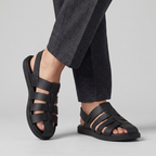 Woven Fisherman Sandals Men's Black Leather