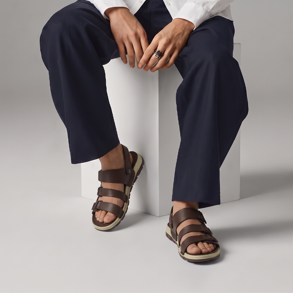 Triple Strap Sport Sandals Men's Brown Leather