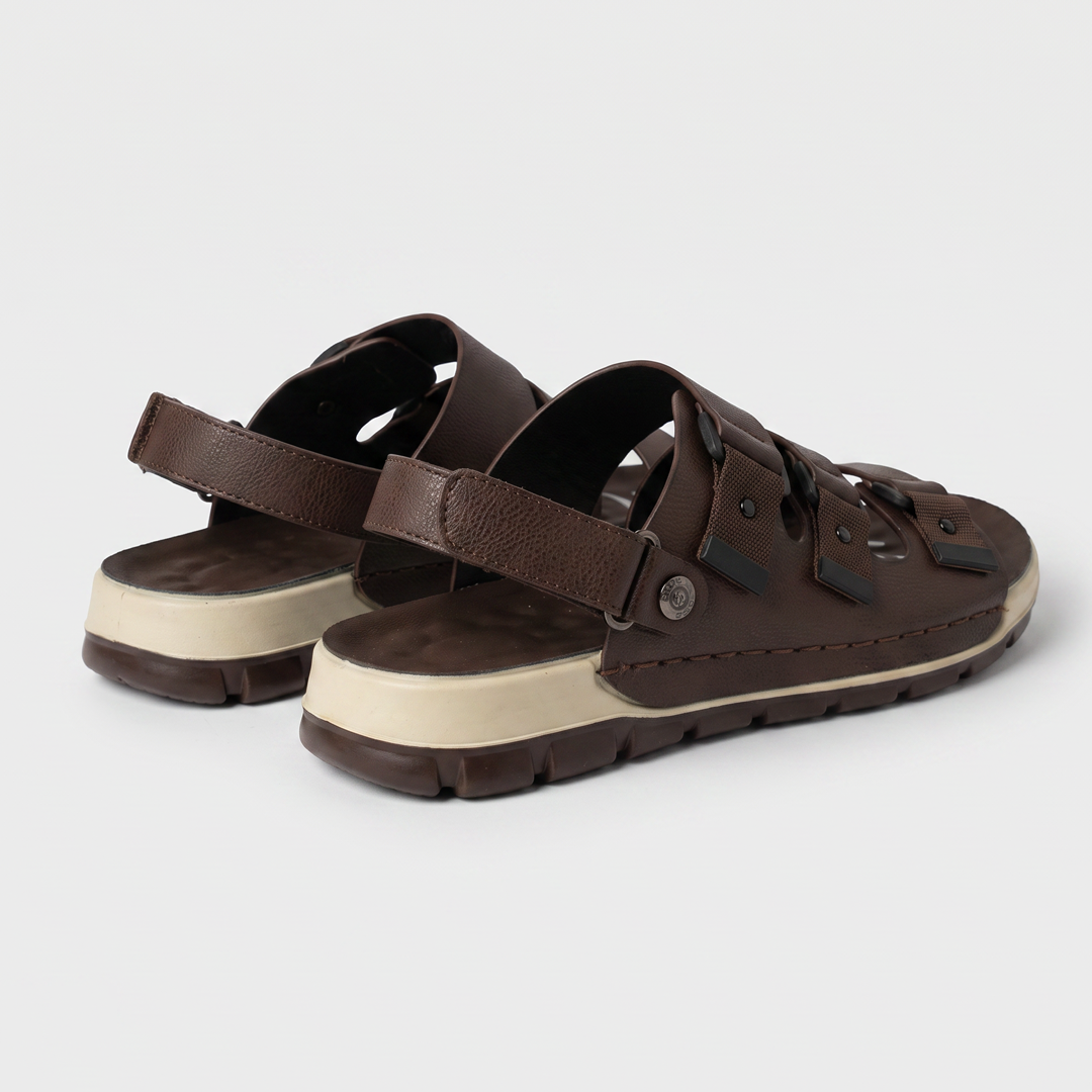 Triple Strap Sport Sandals Men's Brown Leather