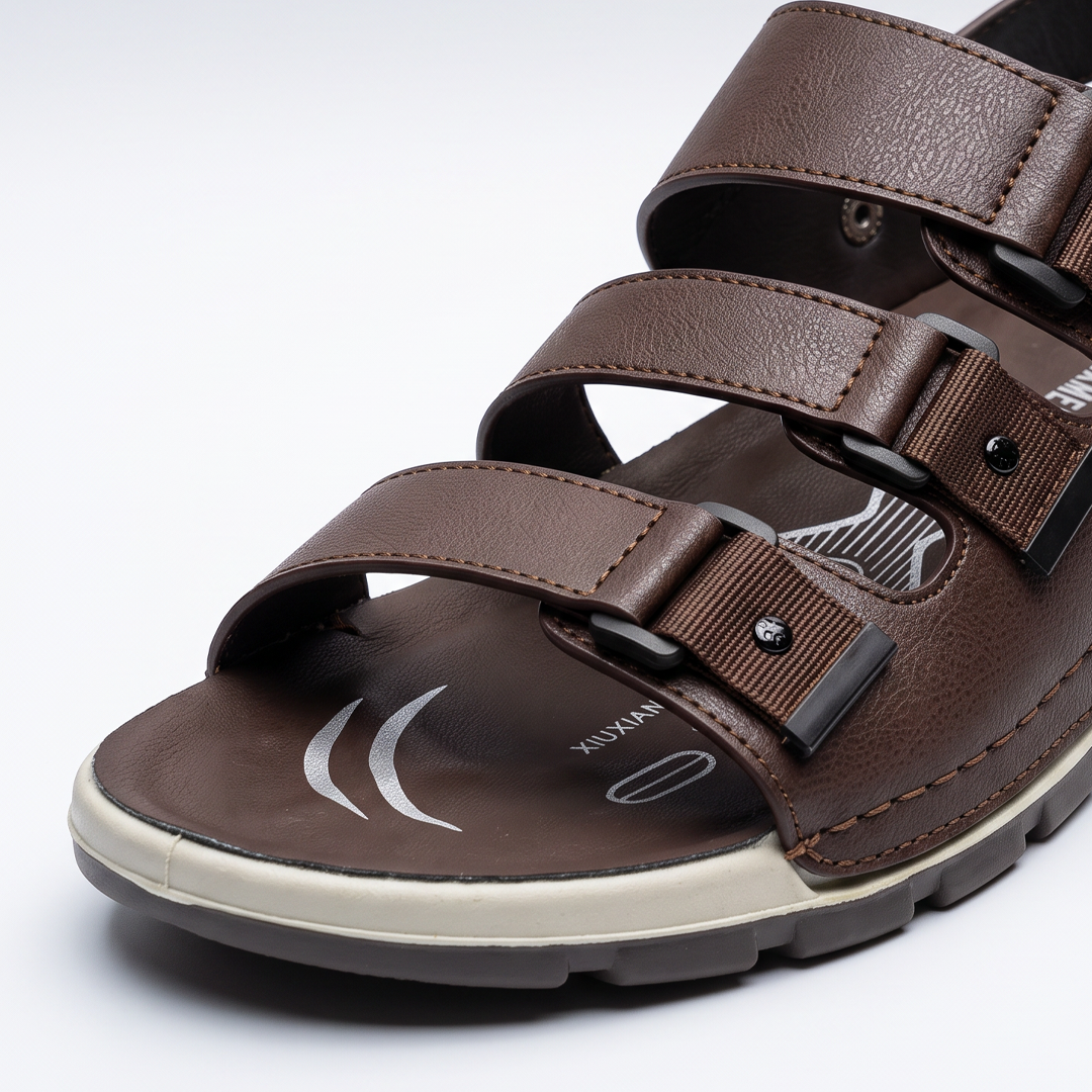 Triple Strap Sport Sandals Men's Brown Leather