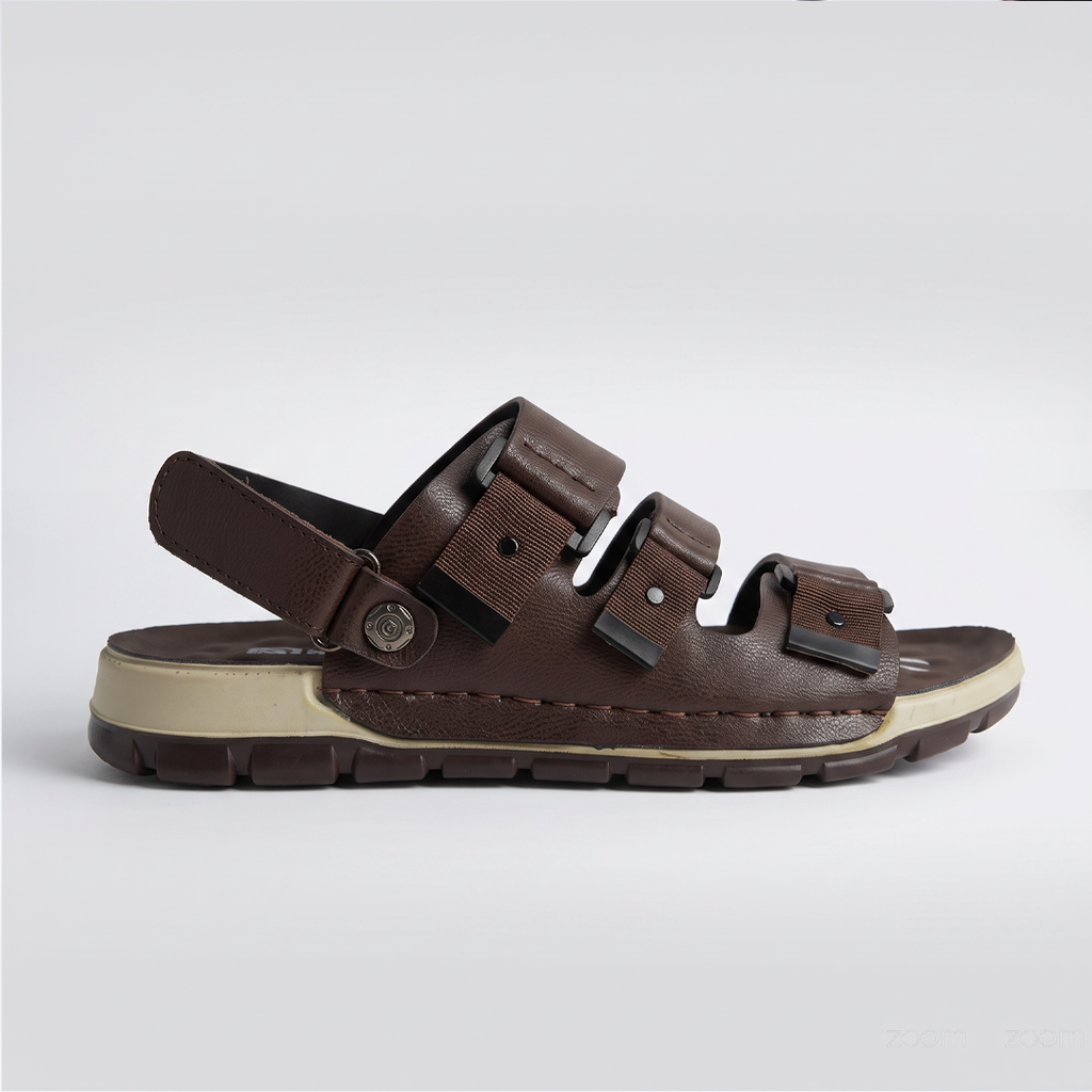 Triple Strap Sport Sandals Men's Brown Leather