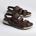 Triple Strap Sport Sandals Men's Brown Leather
