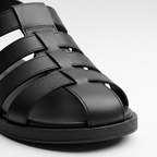 Woven Fisherman Sandals Men's Black Leather