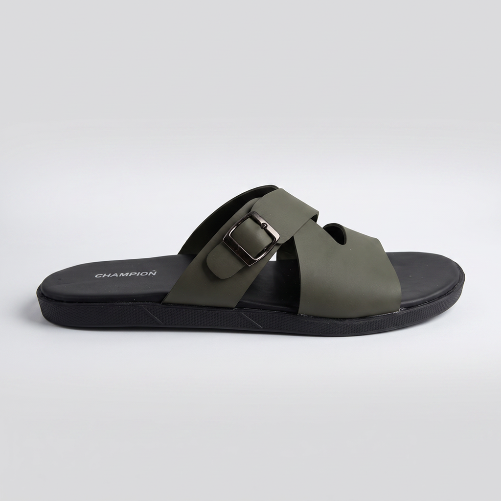 Olive Crossover Buckle Sandals Green
