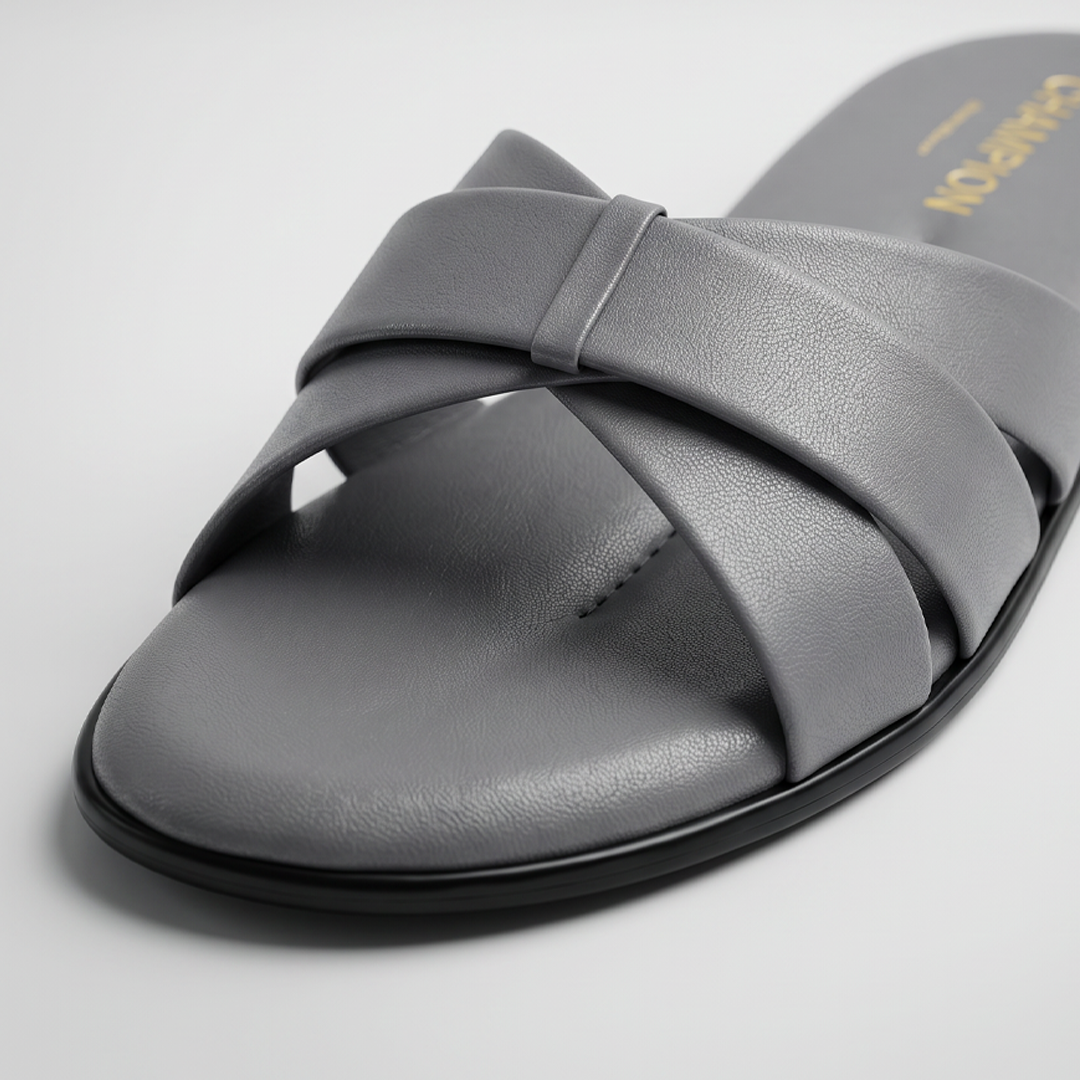 Woven Cross Strap Slides gray