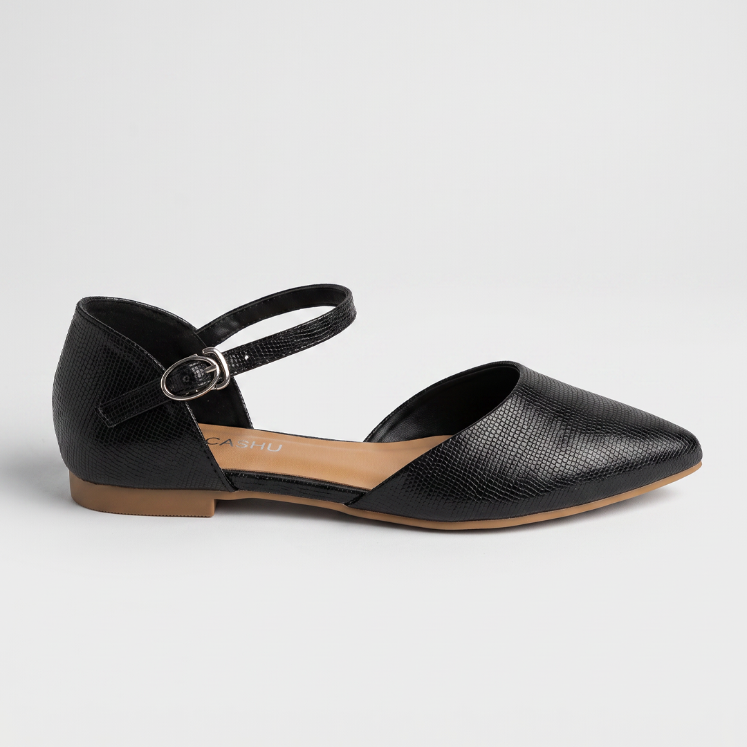 Pointed Toe Ankle Strap Flats black